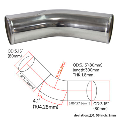 80mm 3.15'' 45 Grad Ellenbogen Aluminium Turbo Ladeluftkühler Rohr Rohrleitungen 