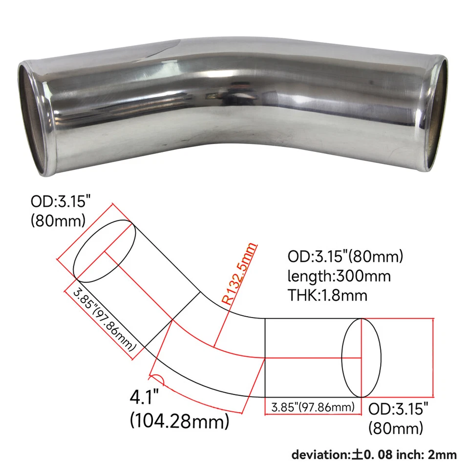 Manguera de tubo intercooler turbo de aluminio de 80 mm 3,15" pulgadas 45 grados SL Foto 2 de 4