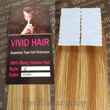 20pc 22" Remy Seamless Tape Skin Weft Human Hair Extension Strawberry Blonde Mix
