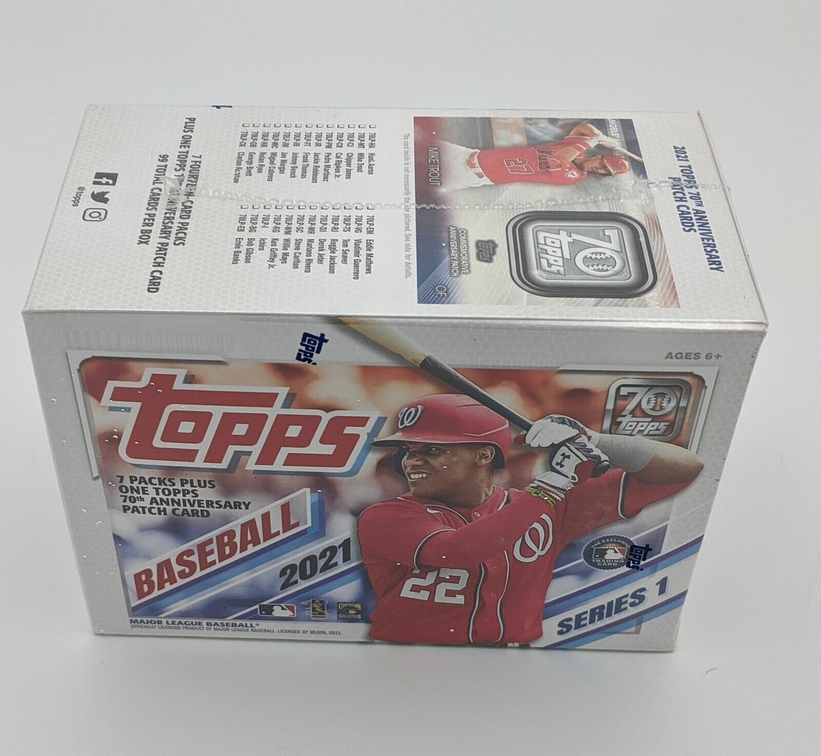 Factory Sealed 7 Pack Blaster Box 2021 Topps Series 1 Baseball Cards with Patch