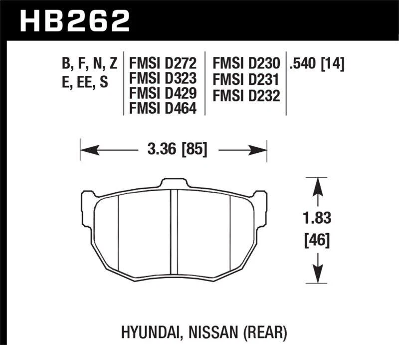 Pastillas de freno traseras Hawk HB262N.540 para 89-97 Nissan 240SX SE HP+ Street Foto 2 de 4