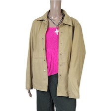 Outbrook Tan Rain Coat Large 12-14 Snap Button Front Neutral Winter Fall