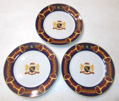 SET 3 NEW Ralph Lauren China 9” Lunch Plates Sadie Equestrian Lions Crown Crest