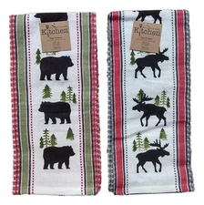 Set of 2 MOOSE & BEAR Simple Living Lodge Kitchen Tea Towel by Kay Dee Designs