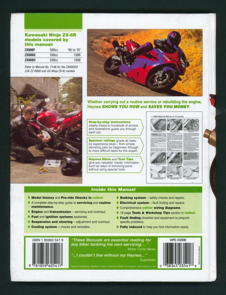 Libro de reparación manual Kawasaki ZX6R (95-98) Haynes Shop ZX 600 ZX-6R Ninja 599 FN53 Foto 2 de 4