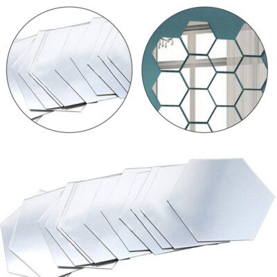 12PC Mirror Hexagon Wall Sticker Easy to Paste Wall Sticker Decal DIY Decor Art