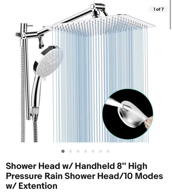 Shower Head w/ Handheld 8'' High Pressure Rain Shower Head/10 Modes w/ Extention
