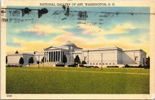 National Gallery Art Washington DC Sunset Linen Postcard PM Cancel WOB Note VTG