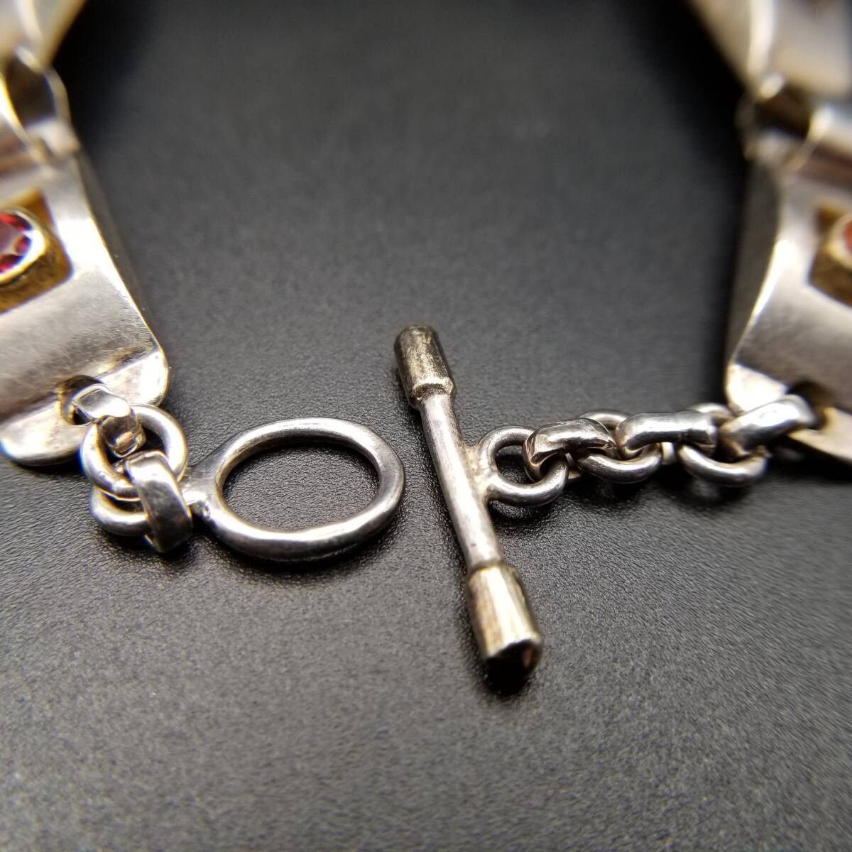 Orange Red Stone Inlay Rectangular Plate Link 925… - image 9