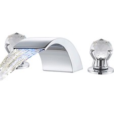 Chrome LED 8  Widespread Bathroom Sink Faucet 3 Holes Waterfall Vanity Mixer Tap