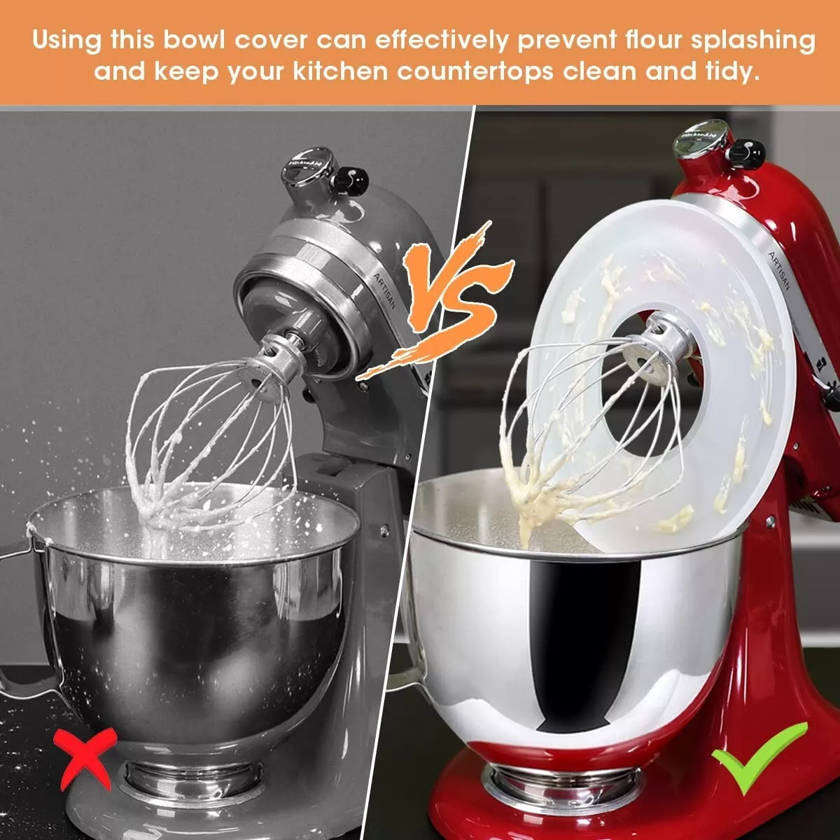 2 Pack Mixer Bowl Covers for KitchenAid 4.5-5 Qt Splatter Guard Mixer Bowl Lids