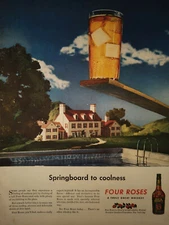 1946 Original Esquire Art WWII Era Art Ad Four Roses Whiskey Marxman Pipes