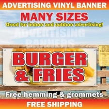 BURGER FRIES Advertising Banner Vinyl Mesh Sign Fast Food Buffet Bar Meat Drinks