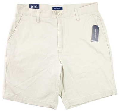 Nautica Mens Bermuda Deck Shorts 36 Classic Fit Flat Front Zip Fly Beige $59 NEW