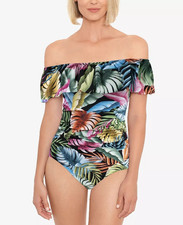 SWIM SOLUTIONS One Piece Swimsuit Evening Palm Print Size 14 99 - NWT