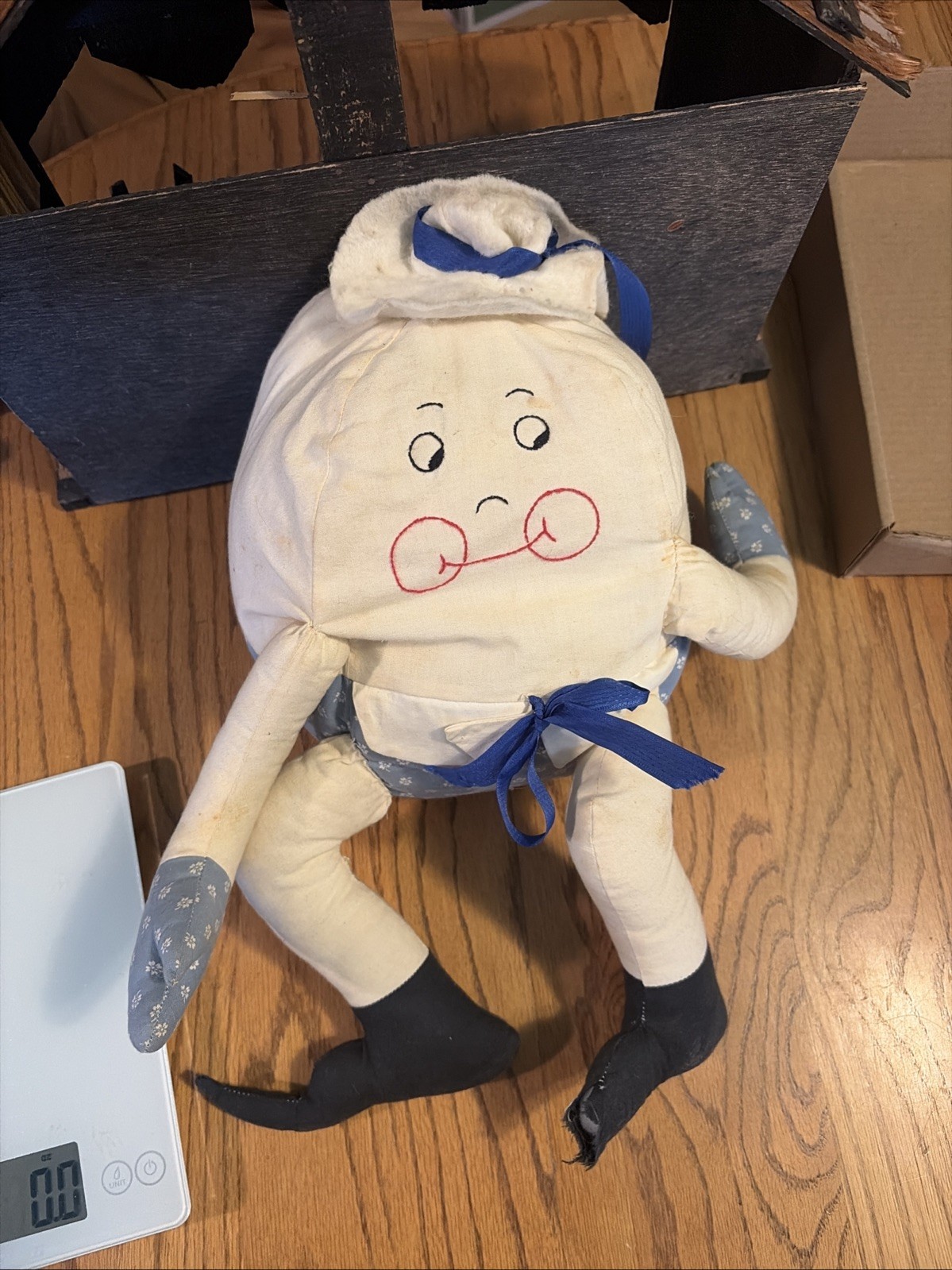 Vintage Home Made Humpty Dumpty Plush Doll Has Stain And Damage See Photos 