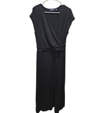 Lands End Black Faux Wrap Maxi Dress Ruched Waist Stretch Jersey Womens S