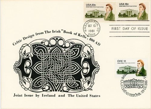 1981 James Hoban Joint FDC US # 1935-6 and Ireland Sc # 504 by Carol Gordon