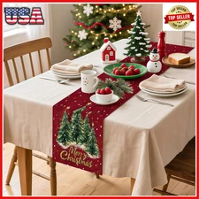 Artscope Christmas Tree Table Runner, Xmas Winter Holiday Kitchen Dining Table D