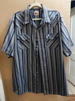 Men's Ely Cattleman Short Sleeve XXLt Blue/Beige/White Stripe Western Shirt 