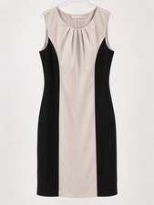 Elie Tahari Colorblock Sheath Dress 8 Beige Black Sleeveless Round Neck Zip