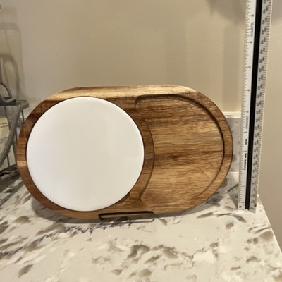 Medium Oval Wood and Ceramic Grooved Cutting Board Modern Brown White 11 x 6 3/4