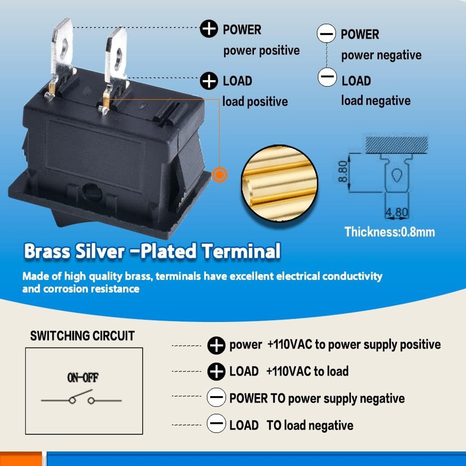 5 Pcs Boat Rocker Switch ON Off 2 Pin 2 Position SPST AC 250V 6A 125V ...