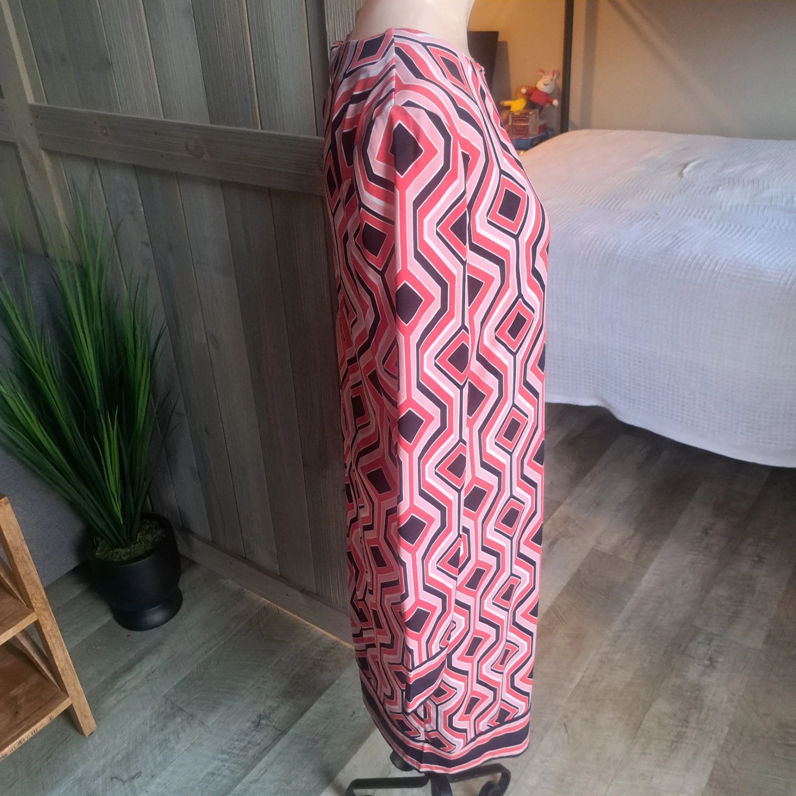 Abito tubino MICHAEL KORS piccolo rosa geometrico manica lunga jersey ispirato agli anni 70