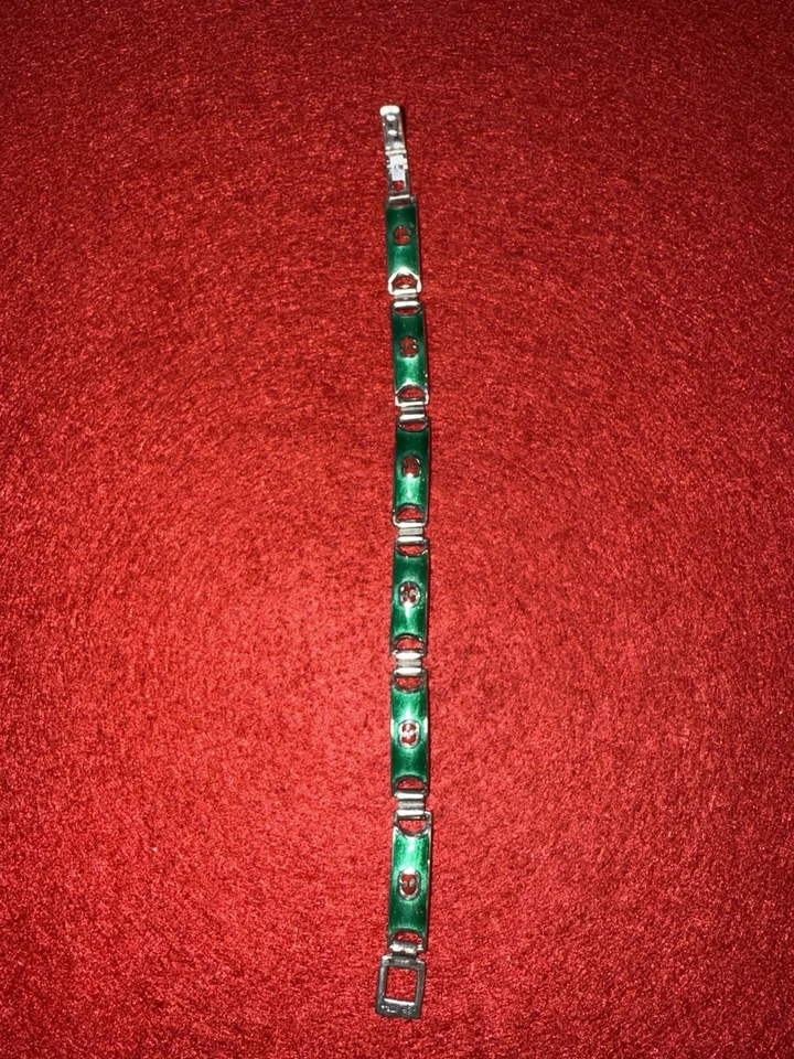 Raro Brazalete de Eslabones Gucci Esmalte G Entrelazado Esterlina 925 Años 60 De Colección ¡GUAU! Foto 3 de 4