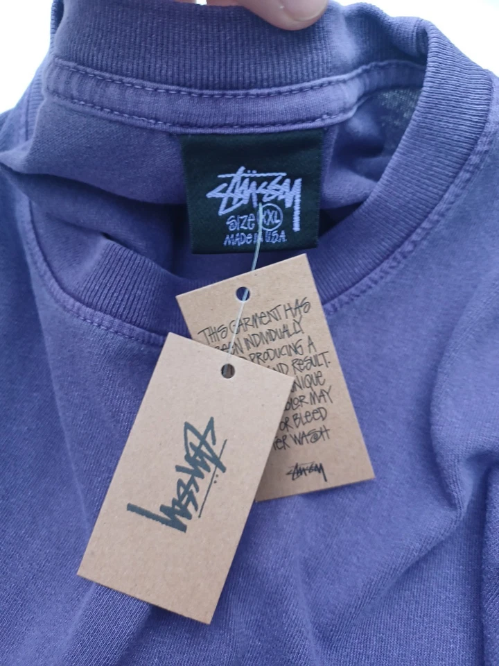 STUSSY Big Leauge "S" PIGMENT DYED TEE Short Sleeve Tee Purple XXL Rare #0757 - Image 3 of 3