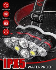 Headlamp Rechargeable LED Bright Head Lamp 8 Modes IPX4 USB Headlight Flashlight