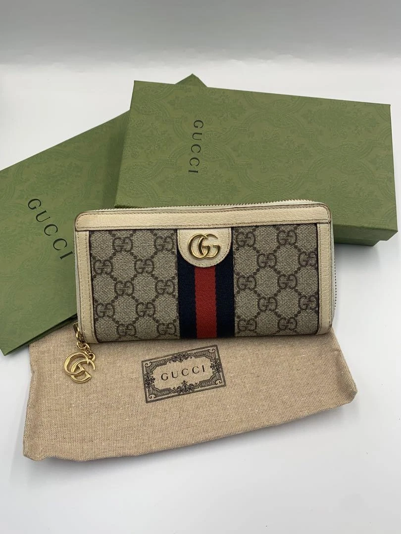 Portefeuille long rond Gucci GG Supreme Deer Sherry Line authentique