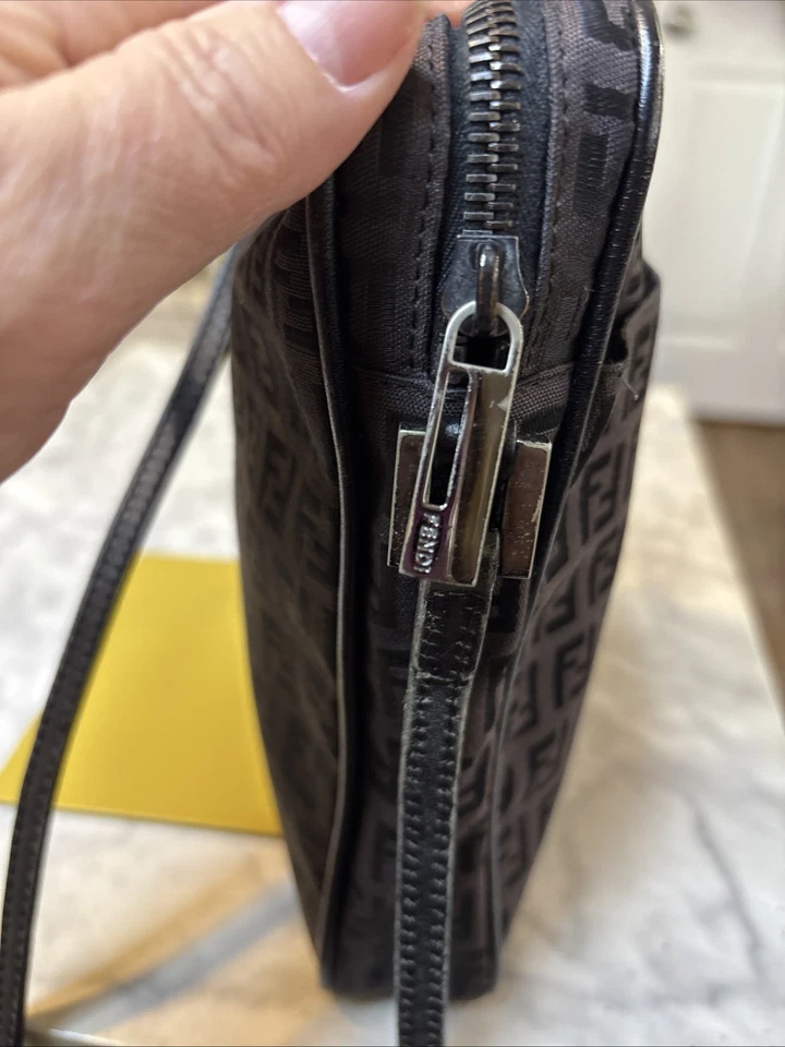 Fendi black canvas FF logo Zucchino pattern crossbody bag. - Image 4 of 4