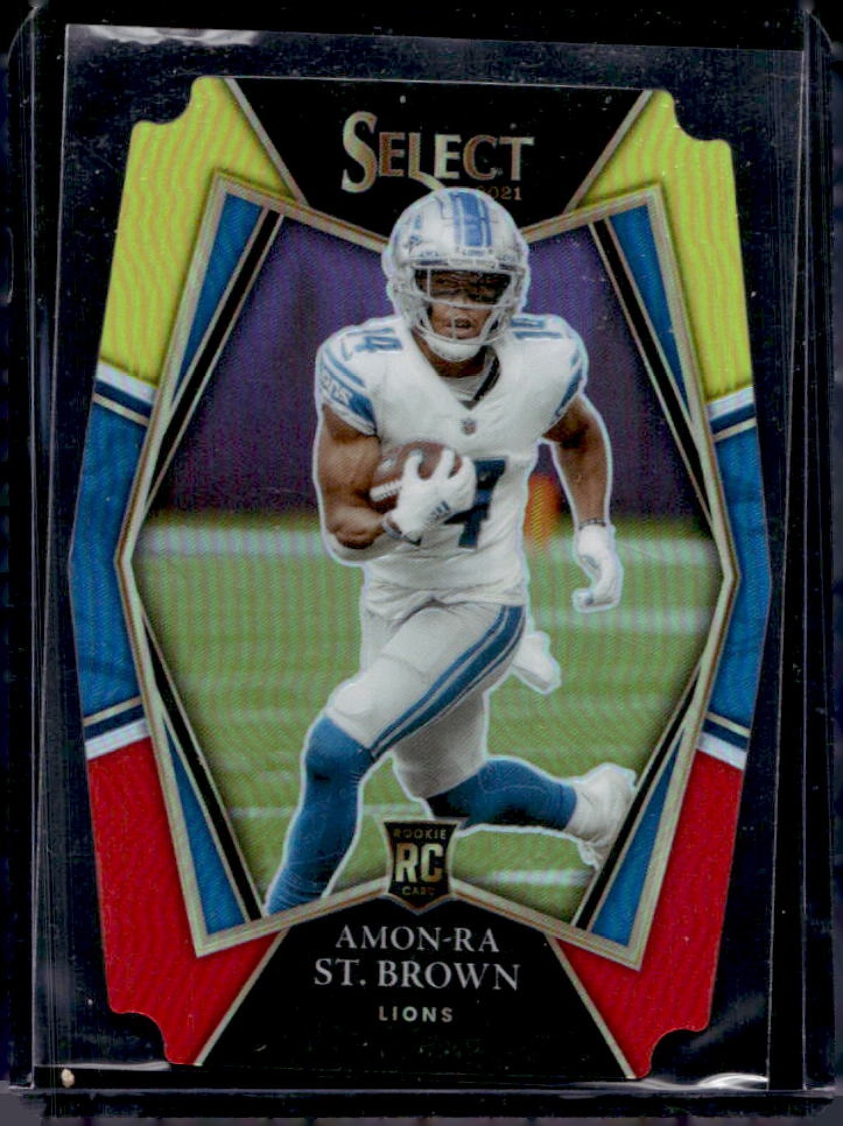 2021 Select Amon-Ra St. Brown RC Red and Yellow Prizm Die Cut Premier #173 Lions