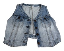 VTG Lee Medium 100 Cotton Blue Denim Button Up Vest Light Wash USA EUC