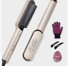 TYMO Ring Hair Straightener Comb Brush 5 Temps Fast Heat Dual Voltage Gold 