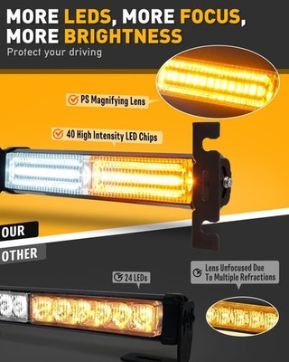 2 in 1 LED Warning Safety 40LEDS Emergency Dash Strobe Lights Windshield Deck
