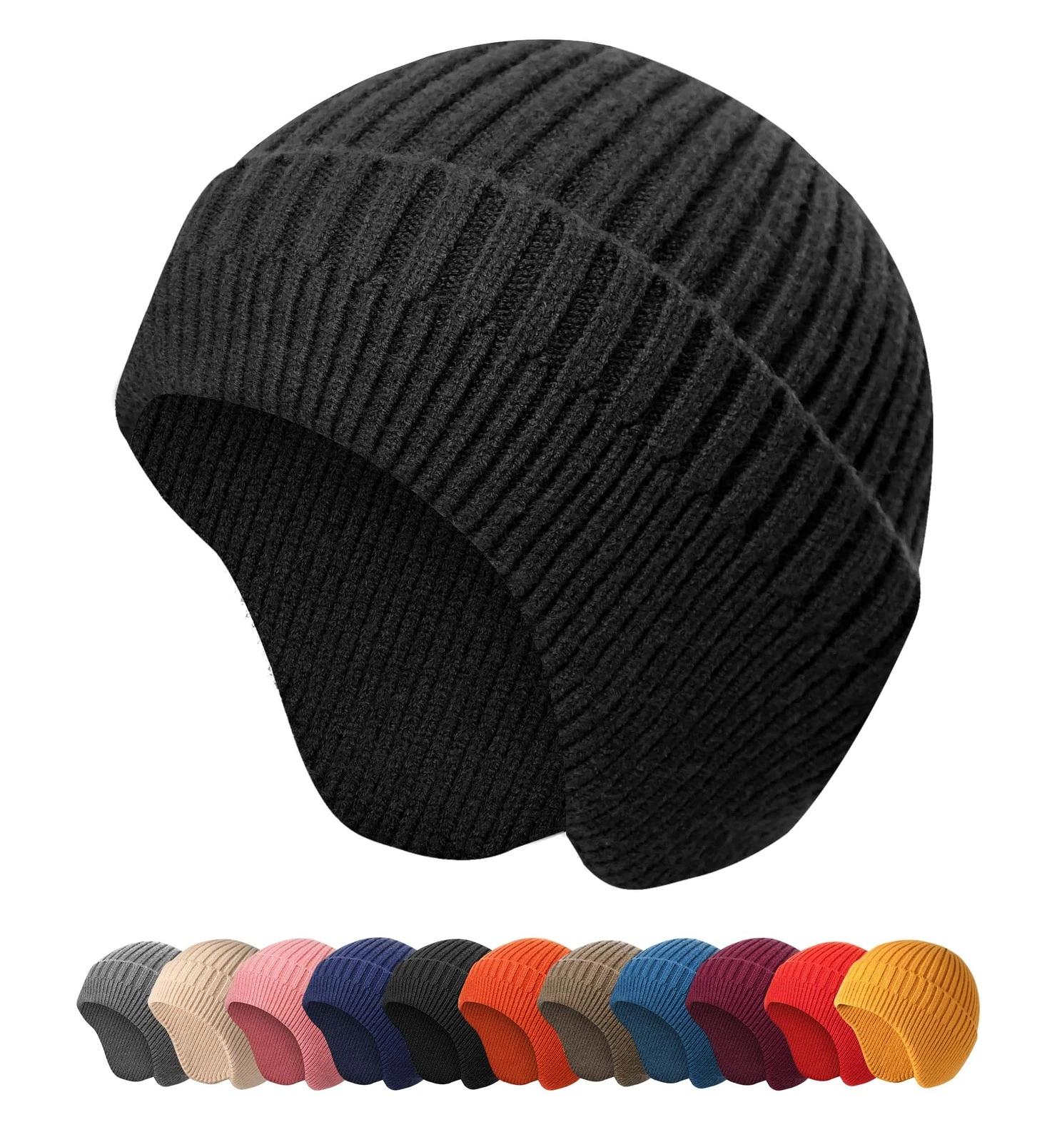 Knitted Beanie Hats Winter Hats Ear Covers for Men Women Kids Warm Slouchy (B...
