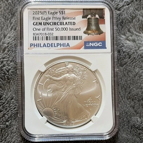 $1 Eagle 2025 1 oz Silver NGC GEM UNCIRCULATED First Eagle Privy Release