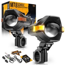 AUXBEAM 3" LED Light Pods Motorcycle Spotlight Flash Driving Fog Lamp Amber DRL