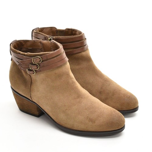 Womens Clarks Gelata Buckle Ankle Boots 37.5 / 7 M Brown Suede Zip Booties Shoes