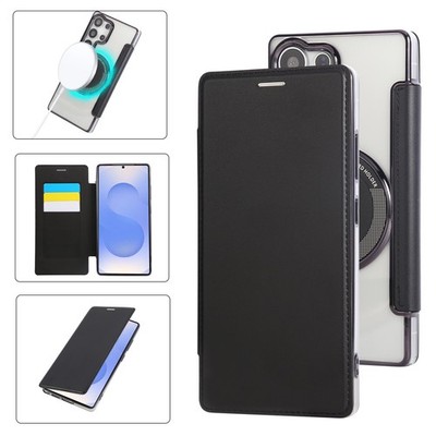 For Samsung S25/S25Ultra/S24/S23 Magnetic Card Flip Kickstand Clear Back Case