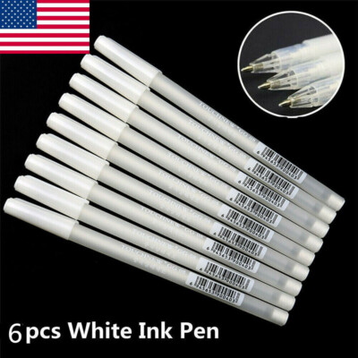 6Pcs White Gel Ink Marker Pen Drawing Art Fine Tip Sketching-Painting Tools US