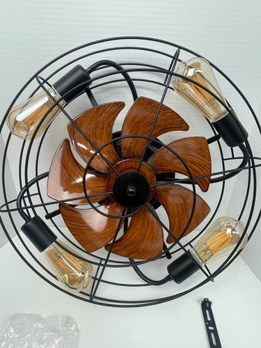 Black Steel Cage Brown 5 Blades Ceiling Fan with Light and Remote Indoor USED - Picture 2 of 7