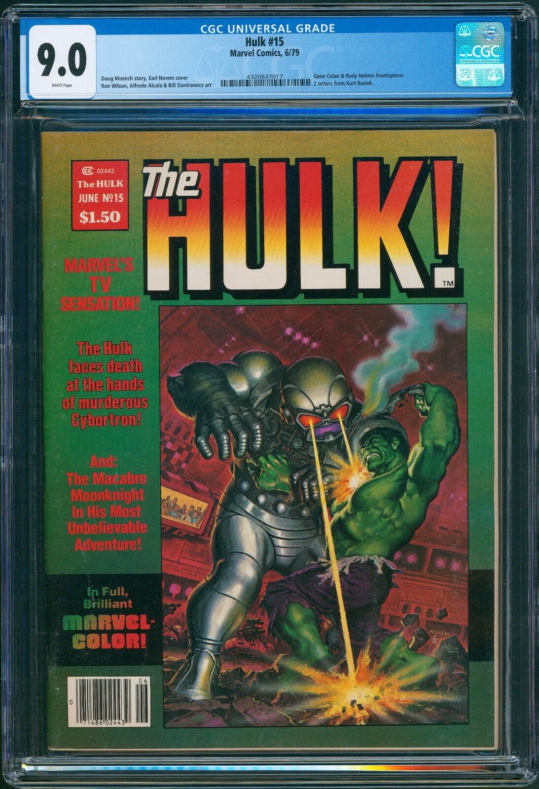 Hulk #15 CGC VF/NM 9.0 Moon Knight by Bill Sienkiewicz Earl Norem painted cover