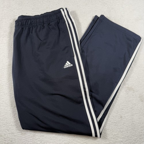 Adidas Track Pants Mens 3XLT Navy Drawstring Pocket 3 Stripe Active Gym Loose