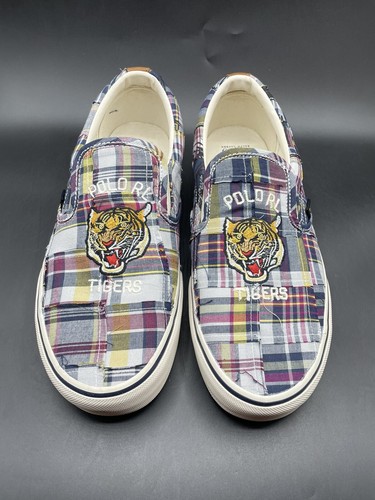 Herren Polo Ralph Lauren Turnschuhe Keaton Slipper Tiger karierte Schuhe Größe 10,5 Neu!