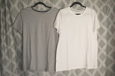 Womens 2 LOT S/S TEE SHIRT Solid Color HEATHER GRAY & WHITE Size 2XL / 20