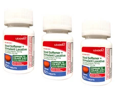 Leader Stool Softener + Stimulant Laxative 3-Pack 100 Ct Relieves Constipation