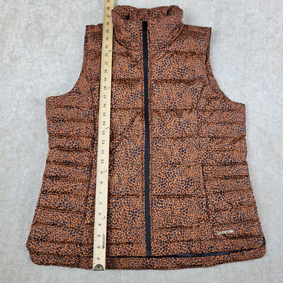 LANDS’ END Down Vest XXL Brown Lands End Down Puffer Vest Women XL Orange Cheetah Full Zip